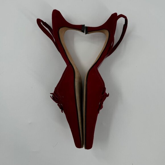 Isaac Mizrahi Red Suede Pointed Toe Slingback Heels With Bow Detail Size 8 M Mad - Picture 3 of 10